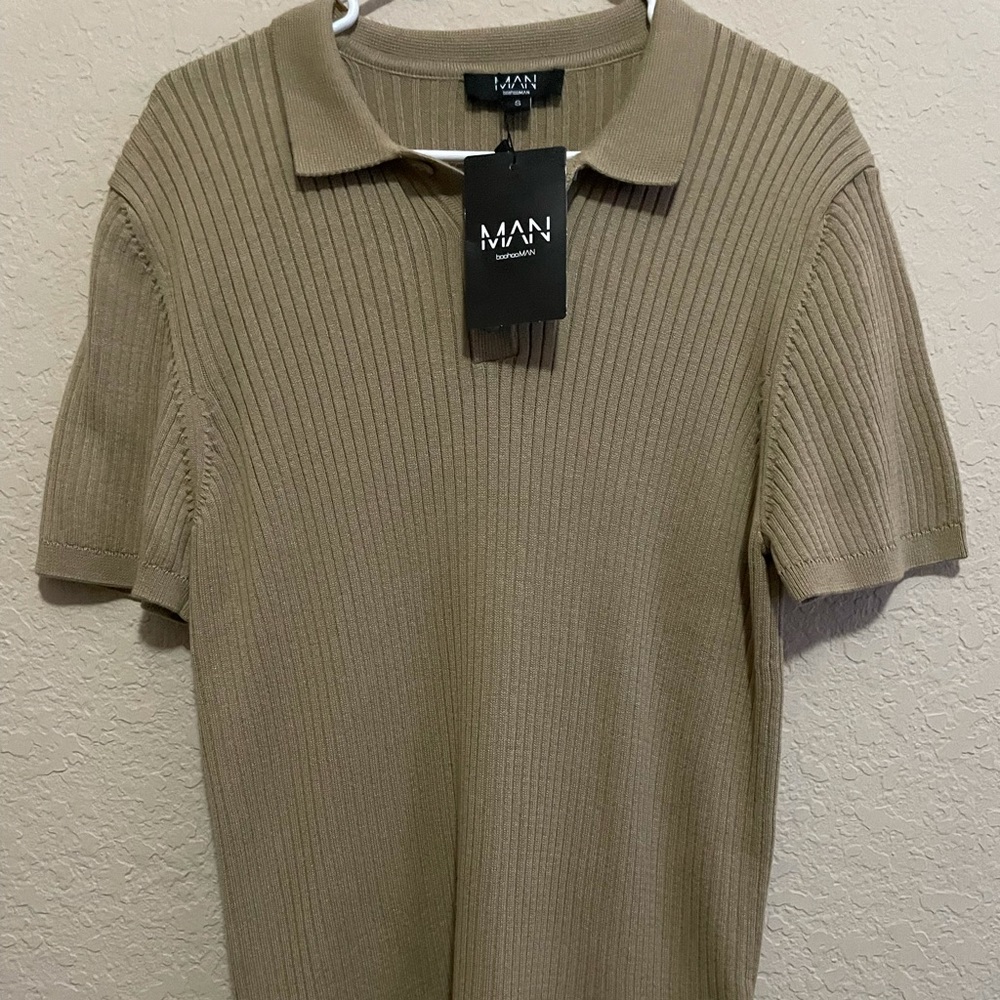 Boohooman Tan Waffle Polo Tee